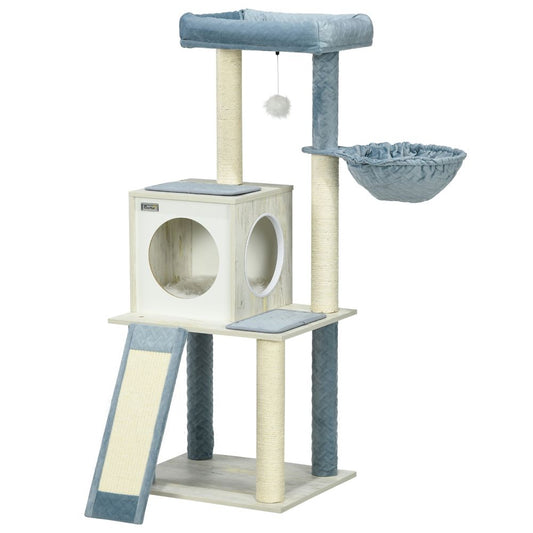 Wooden Cat Tree for Indoor Cats Cat Tower with Scratching Post - Blue