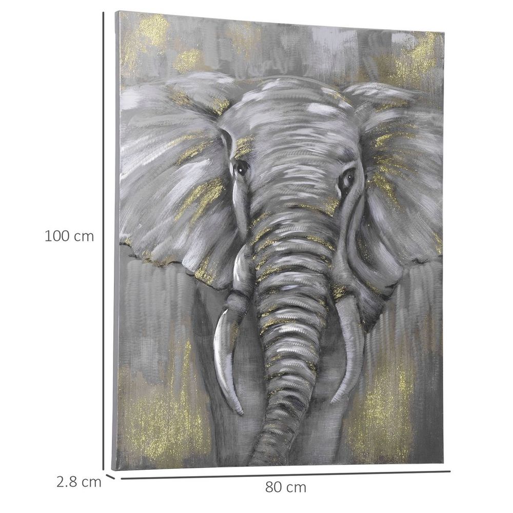 Hand-Painted Canvas Wall Art Elephant for Living Room Bedroom, 100x80cm