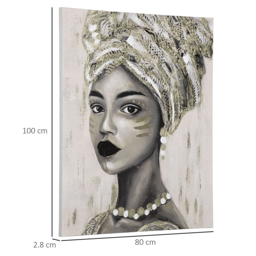 Hand-Painted Wall Art, Canvas Wall Painting African Woman, 100 x 80cm