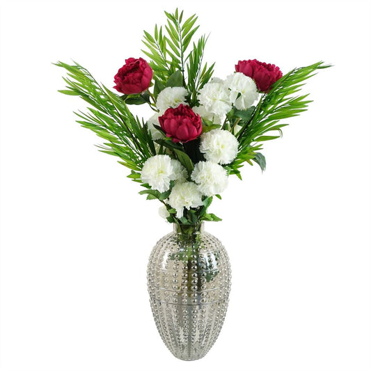 85cm White Carnation Pink Peony and Fern in Glass Vase