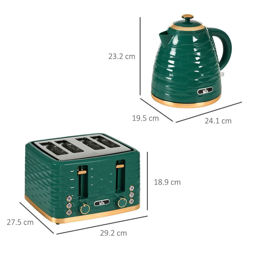 Kettle and Toaster Set 1.7L Rapid Boil Kettle & 4 Slice Toaster - Green