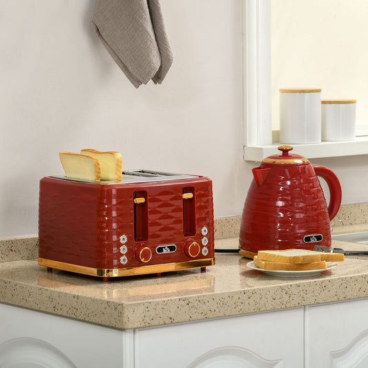 Kettle and Toaster Set 1.7L Rapid Boil Kettle & 4 Slice Toaster - Red