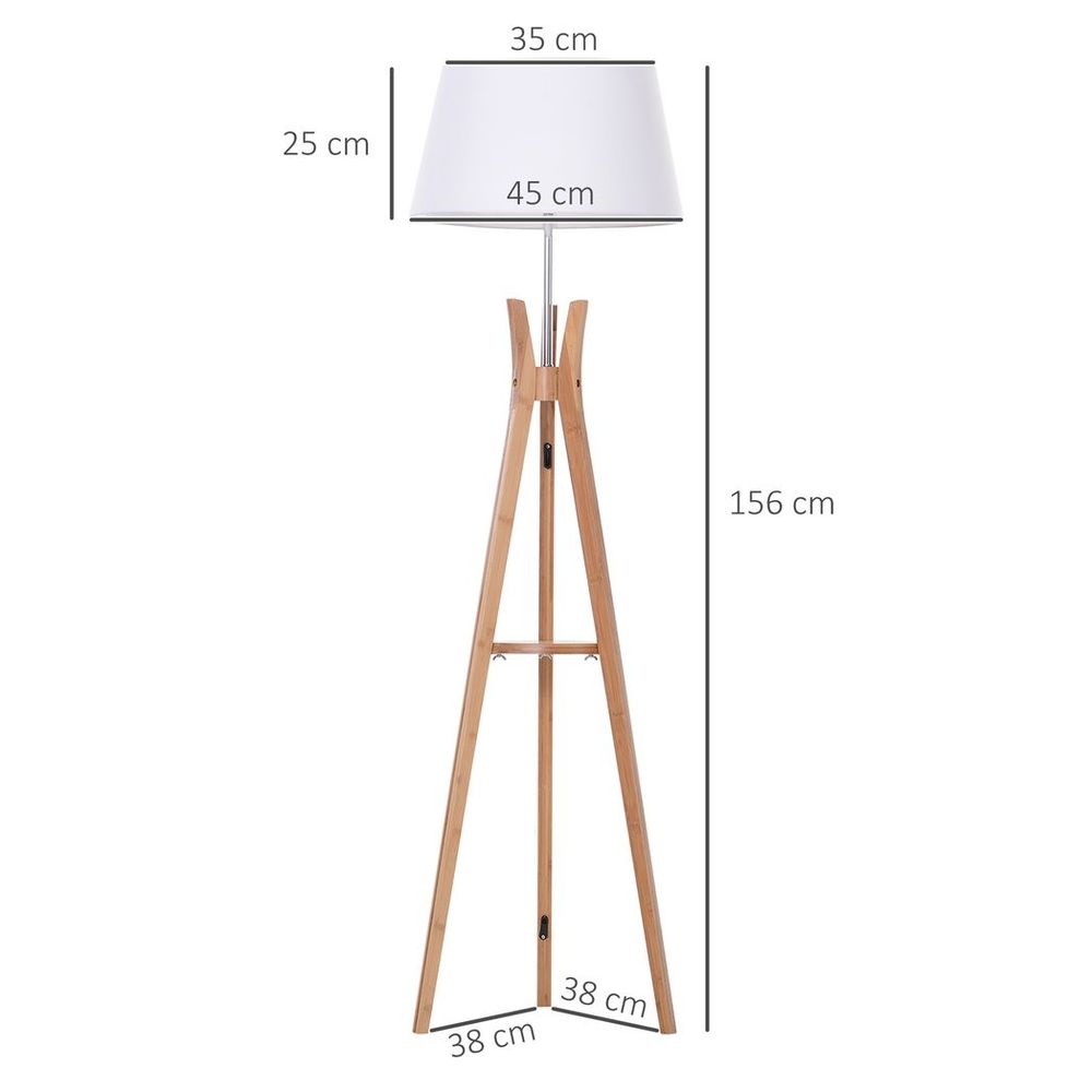 Tripod Floor Lamp Light E27 Base with Fabric Shade Storage Shelf, White