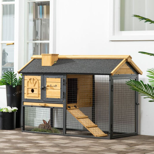 Rabbit Hutch Outdoor Bunny Cage with Run and Removable Tray -  120 x 55.5 x 80cm