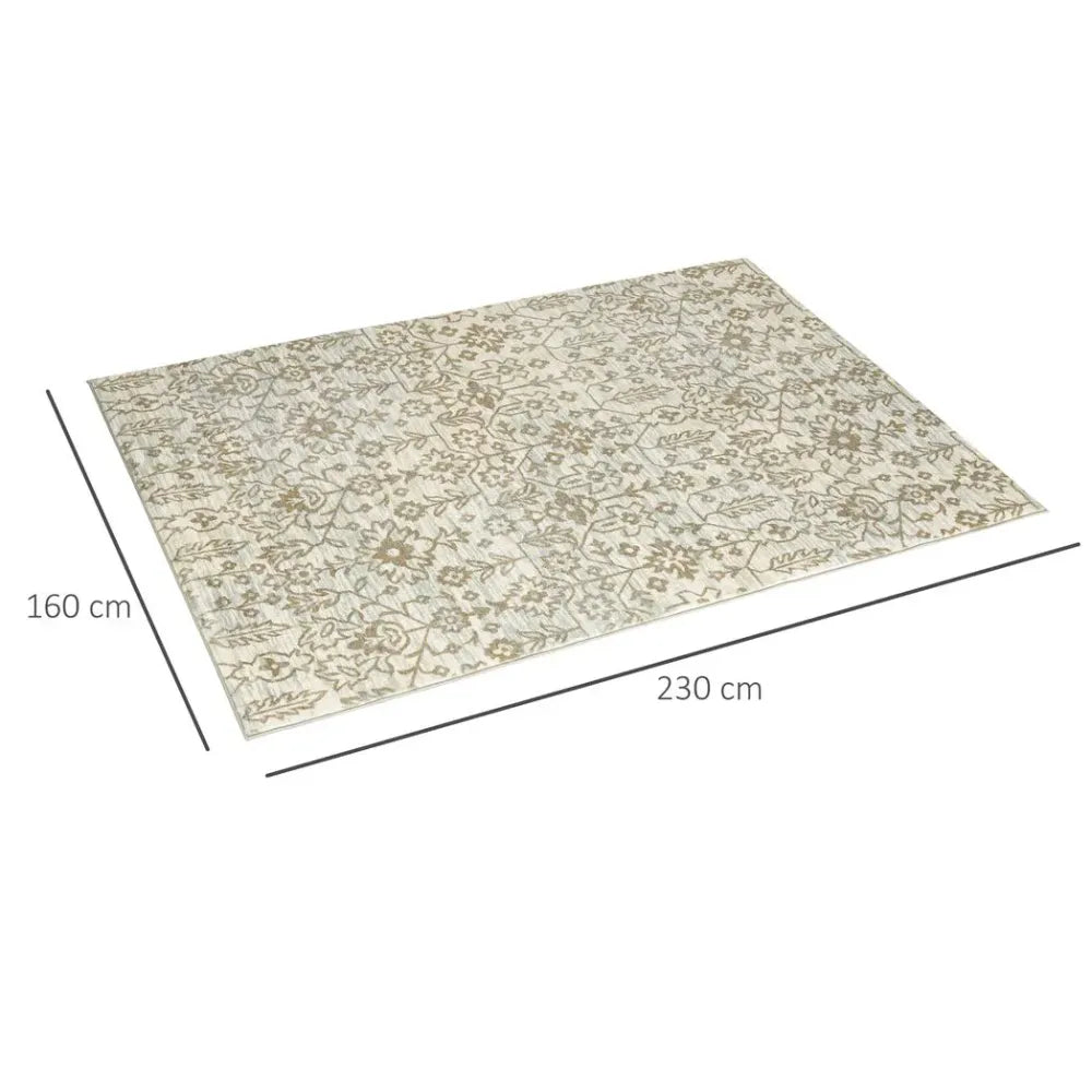 Beige Floral Pattern Decorative Rug for Living Room, Bedroom, 230x160cm