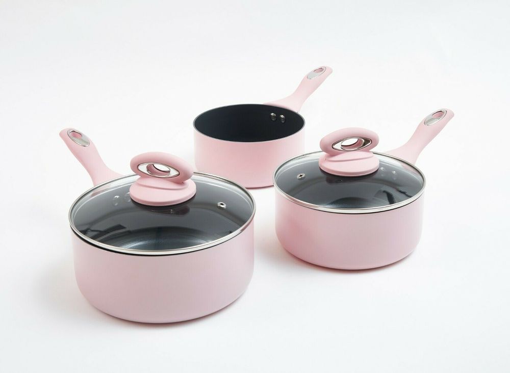 Cermalon® 5-Piece Matt Blush Pink with Grey Sparkle Ceramic Non-Stick Pan Set