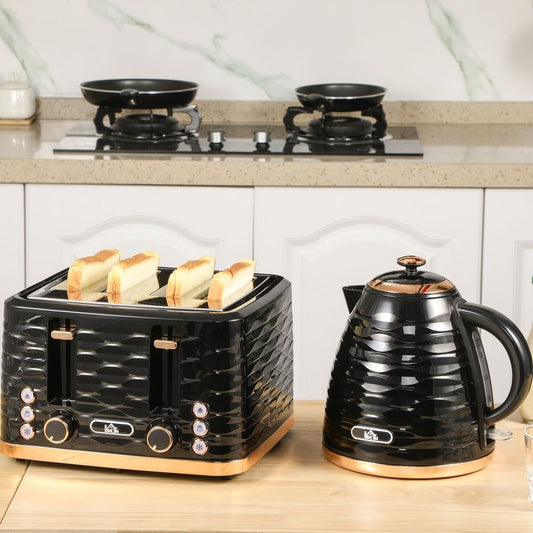 Kettle and Toaster Set 1.7L Rapid Boil Kettle & 4 Slice Toaster - Black