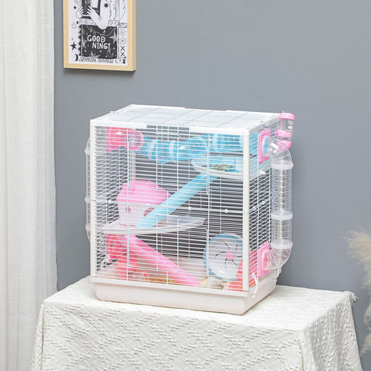 PawHut Hamster Cage w/ Tunnel Tube, Detachable Bottom, Ramps, Exercise Wheel