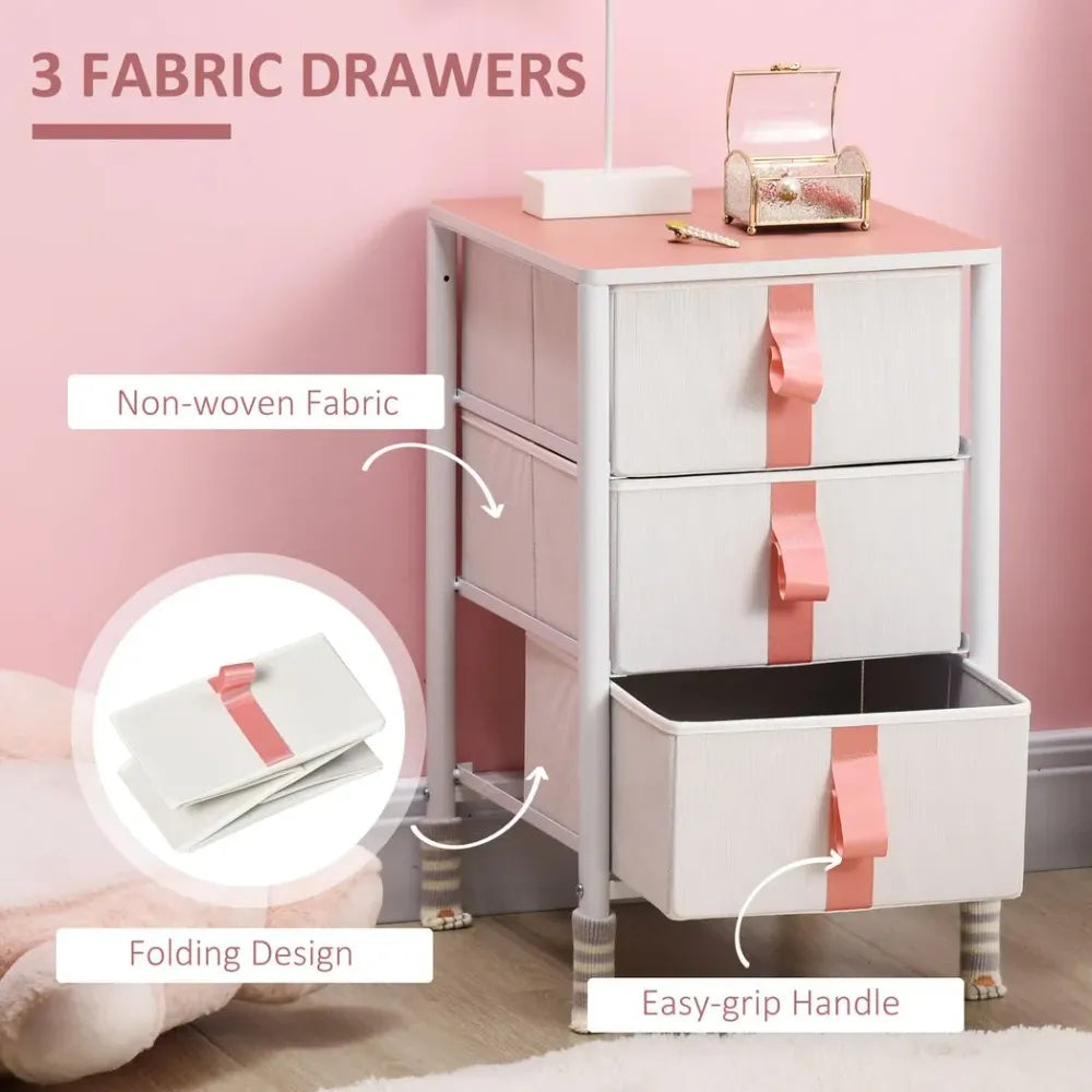 Chest of Cloth Drawers with 3 Fabric Drawers, Metal Frame. Nursery Room