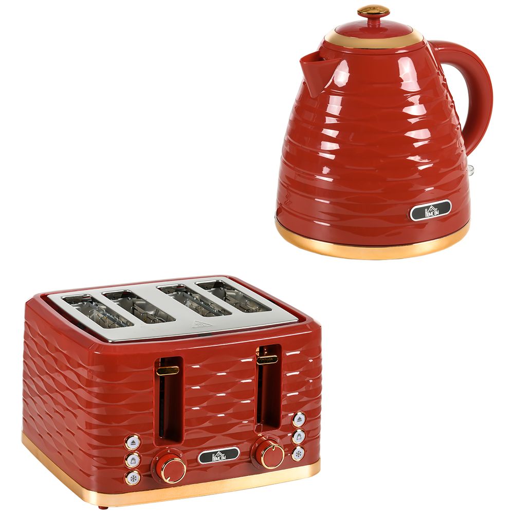 Kettle and Toaster Set 1.7L Rapid Boil Kettle & 4 Slice Toaster - Red