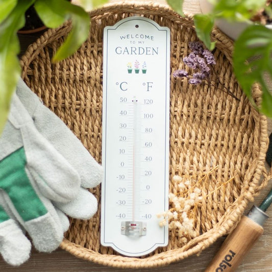 Welcome to My Garden Metal Wall Thermometer