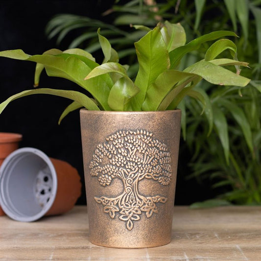 Tree of Life Bronze Terracotta Plant Pot by Lisa Parker