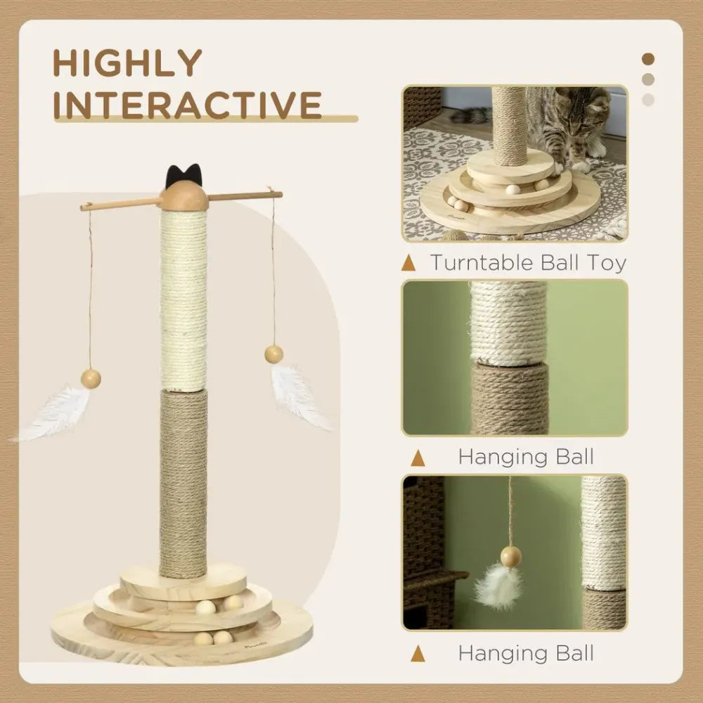 56cm Cat Tree with Turntable Interactive Toy Ball, Jute and Sisal Scratching Post