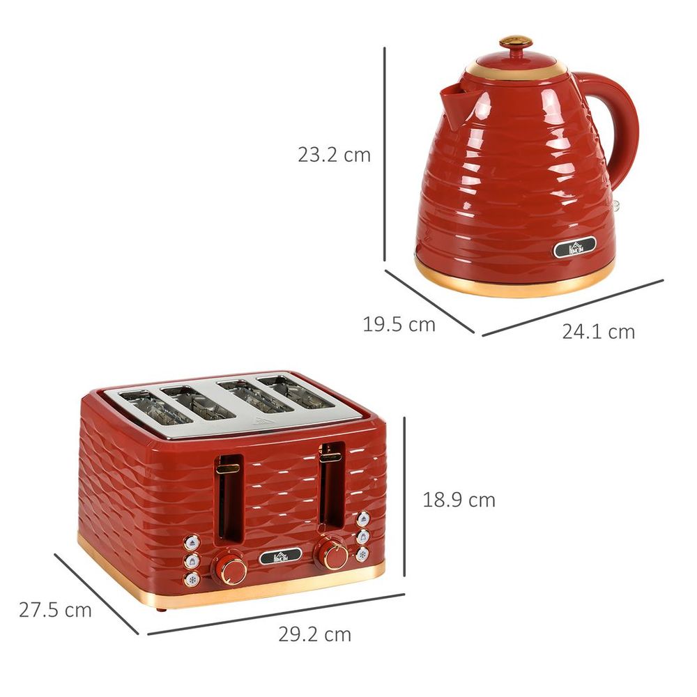 Kettle and Toaster Set 1.7L Rapid Boil Kettle & 4 Slice Toaster - Red