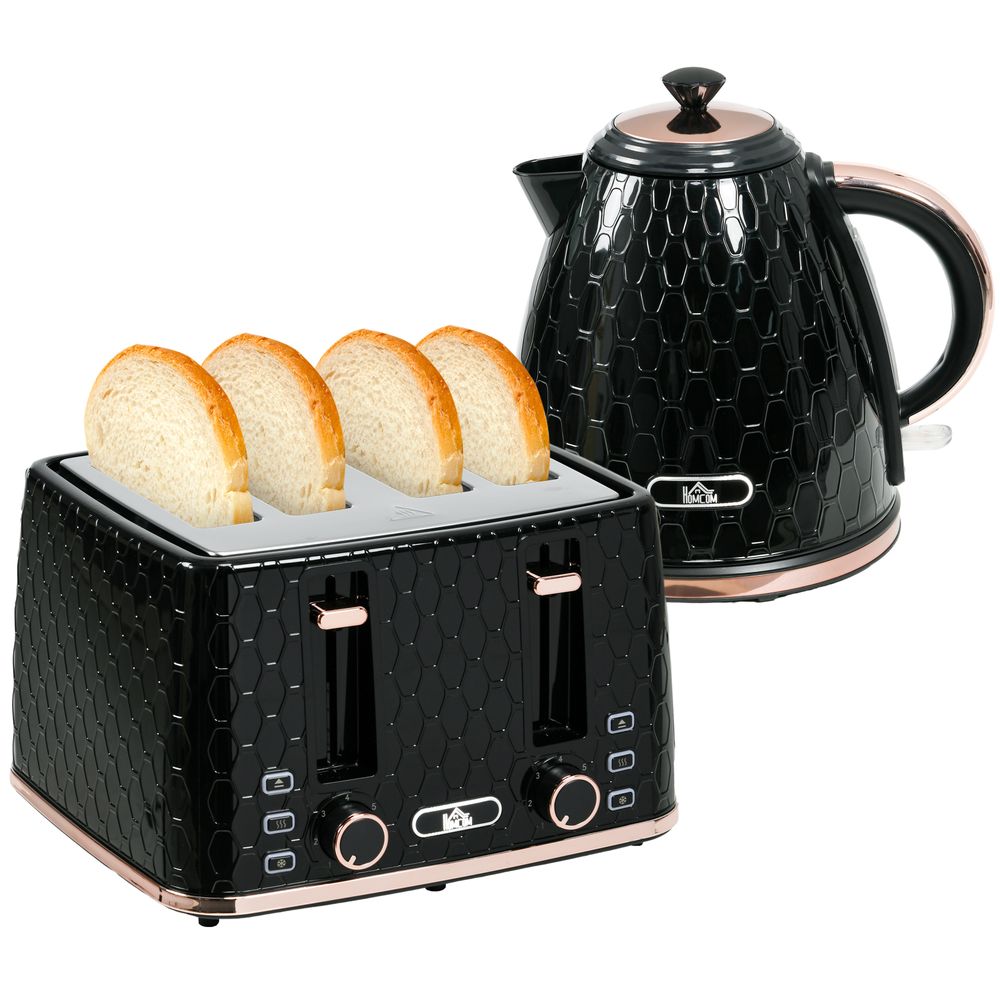 1.7L Kettle and Toaster Set with Defrost, Reheat and Crumb Tray - Black