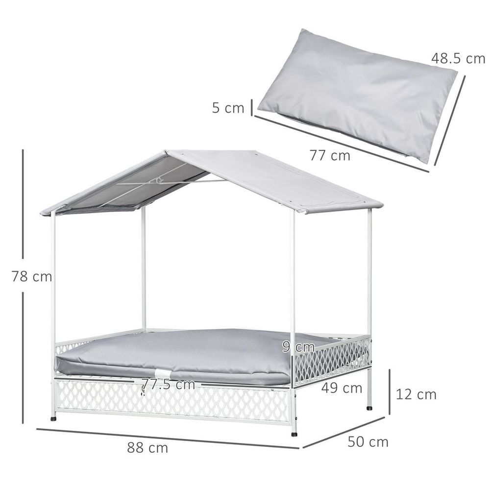 Raised Dog Bed with Water-Resistant Canopy, Soft Cushion, for Medium Dogs