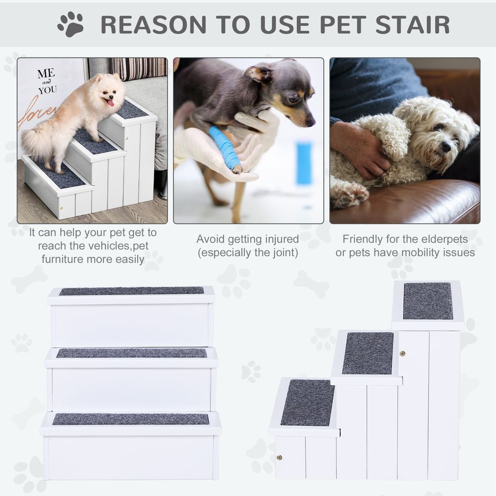 3 Step Wooden Dog Steps Pet Stairs Cat Ladder for Bed with Storage