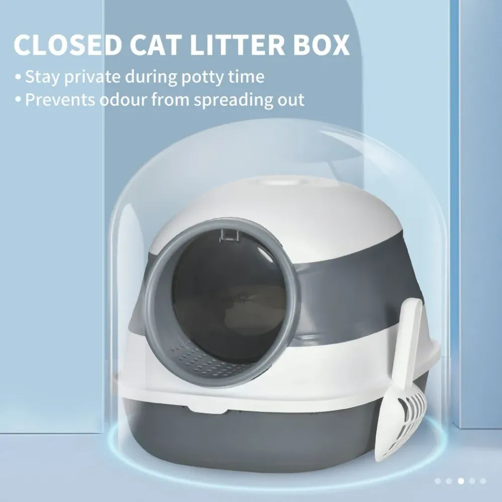 Cat Litter Tray with Lid, Hooded Cat Litter Box with High Side, Deodorant and Scoop