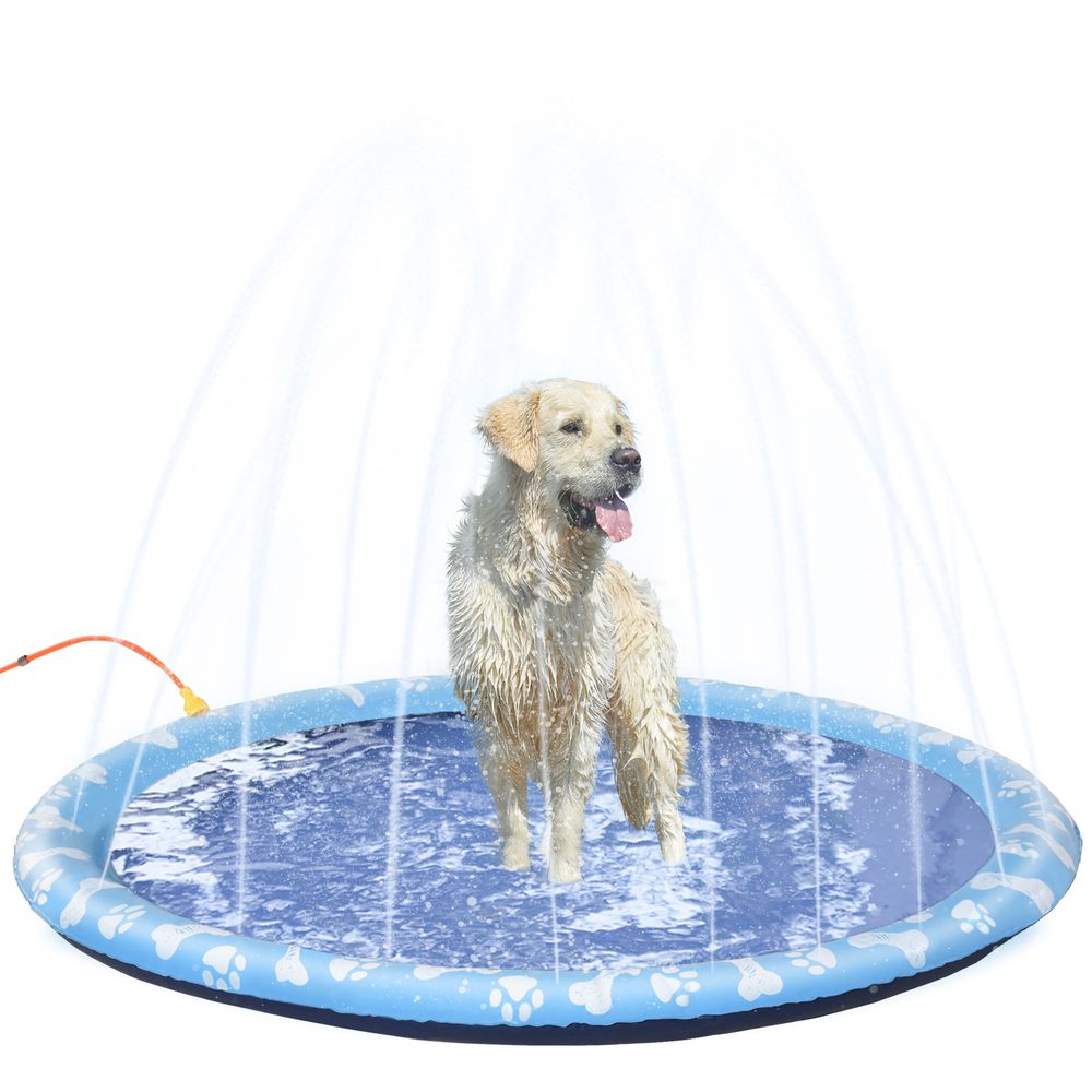 170cm Splash Pad Sprinkler for Pets- Dog Bath Pool Non-slip Outdoor Blue