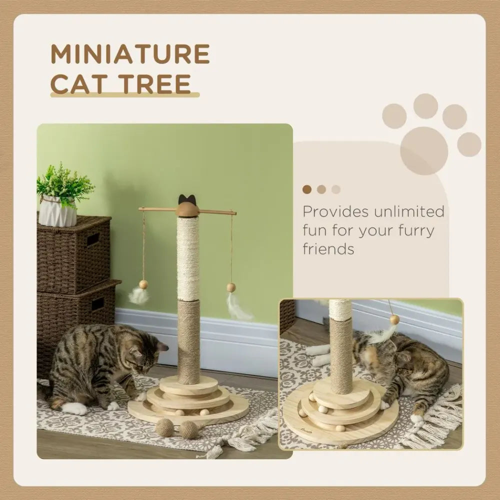 56cm Cat Tree with Turntable Interactive Toy Ball, Jute and Sisal Scratching Post