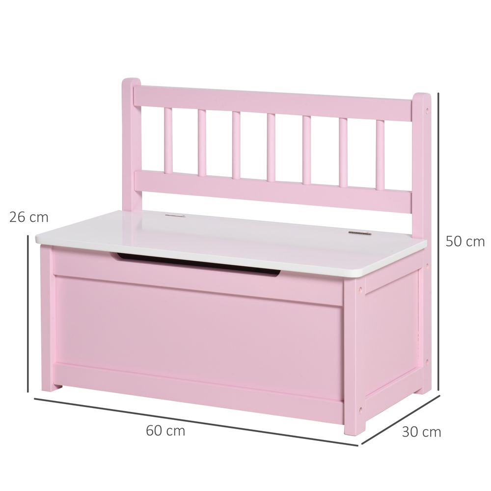 2 In 1 Wooden Toy Box, Seat Storage Bench, Storage Chest Cabinet Organiser, with Safety Pneumatic Rod - Pink