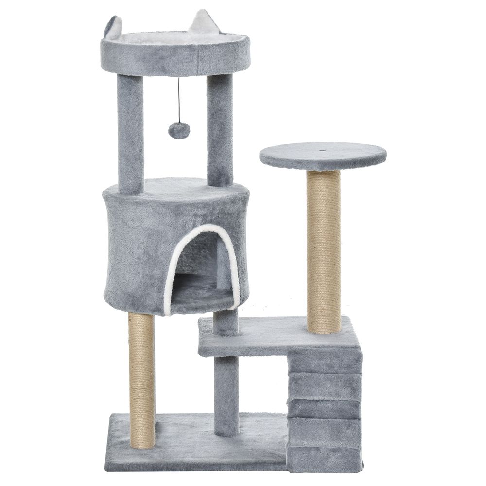 100cm Cat Tree with Climbing Ladder, Scratching Post and Ball- Light Grey