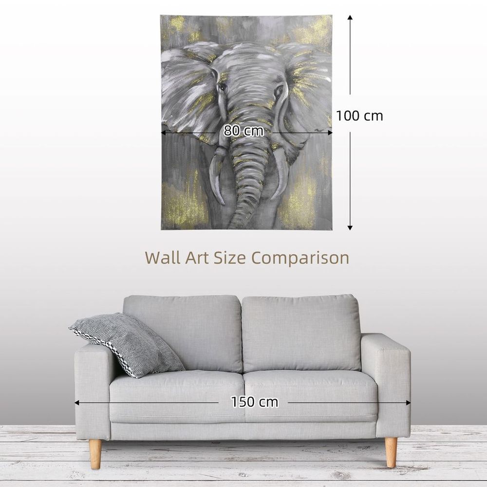 Hand-Painted Canvas Wall Art Elephant for Living Room Bedroom, 100x80cm