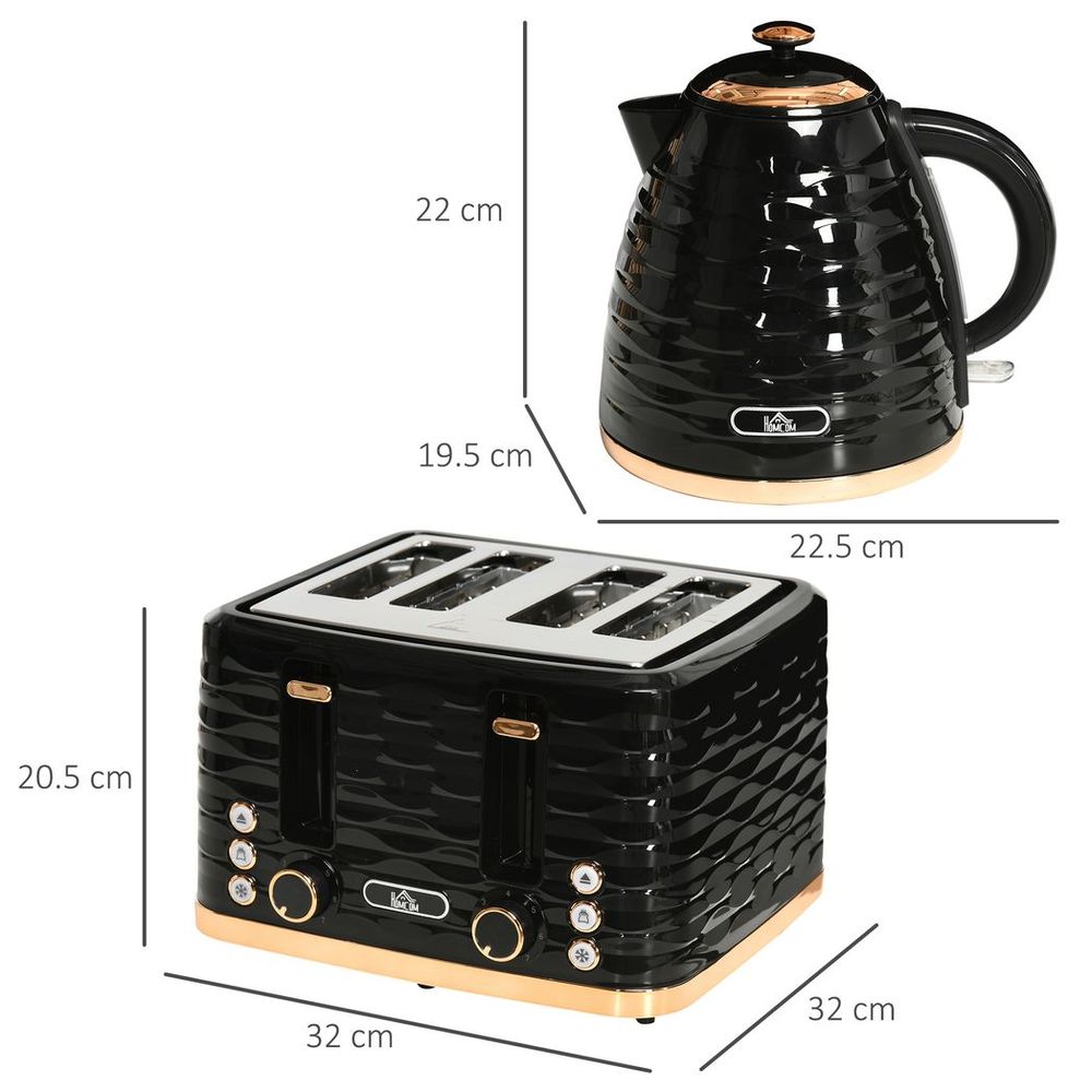 Kettle and Toaster Set 1.7L Rapid Boil Kettle & 4 Slice Toaster - Black