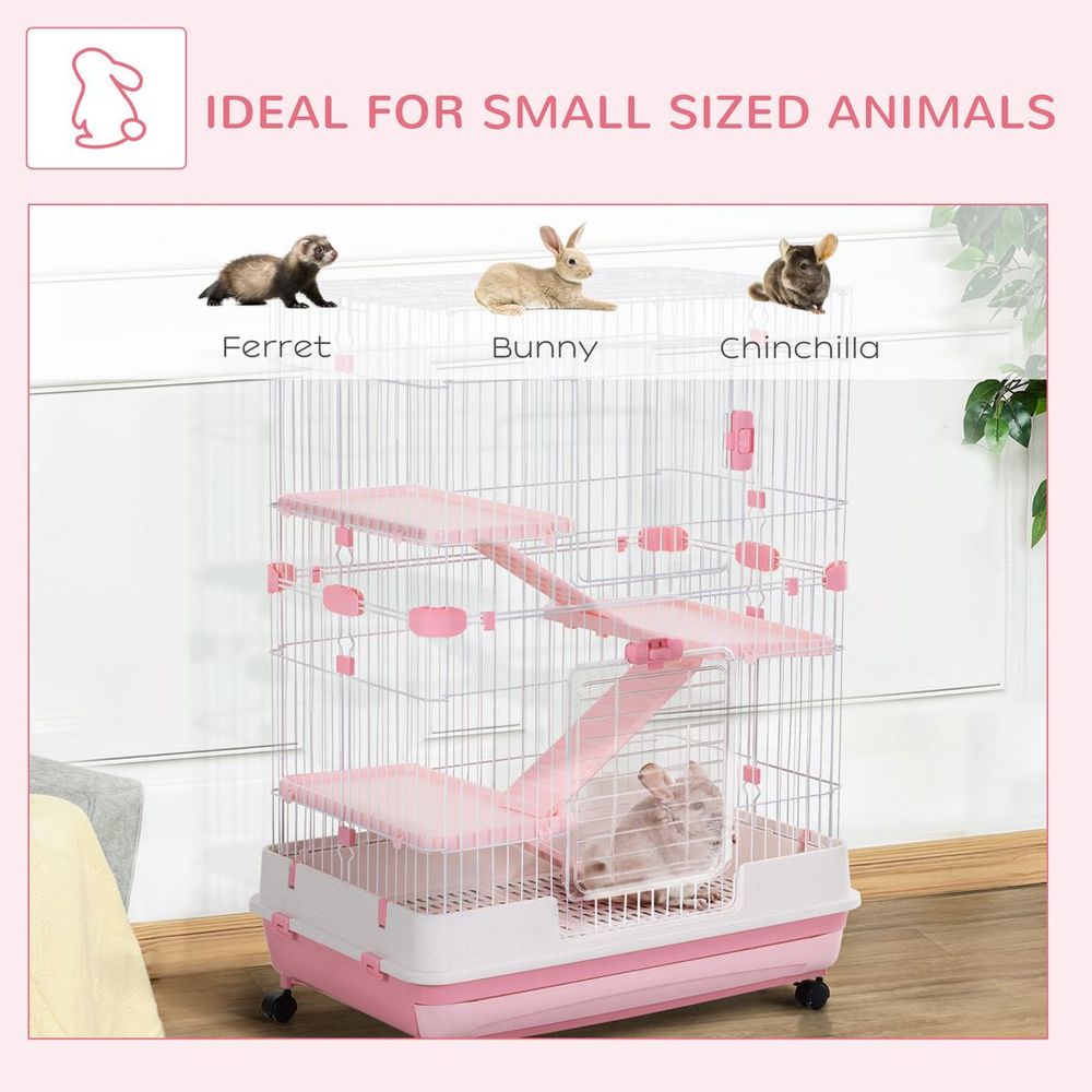 Four-Level Small Animal Cage, Indoor Pet House - Pink - 81 x 52.5 x 114 cm