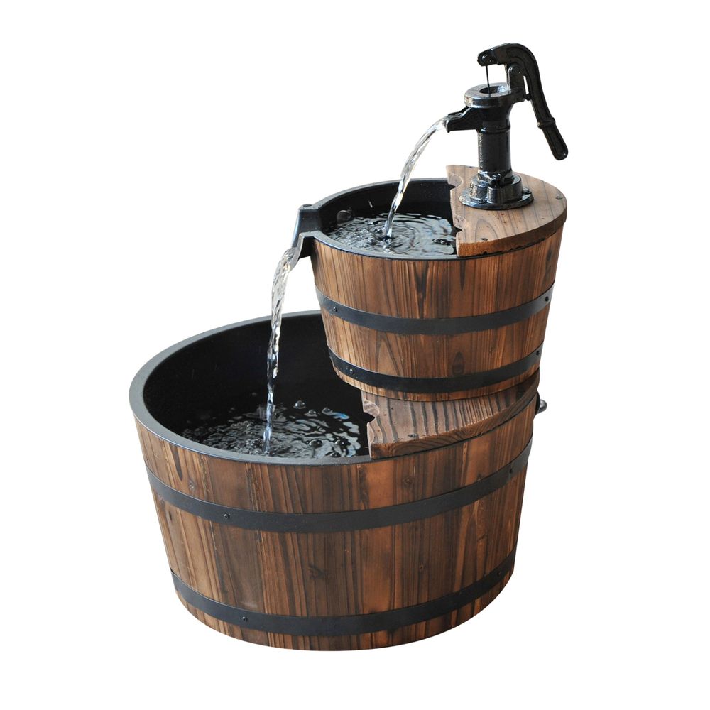 Wooden Water Pump Fountain, 2 Tier-Fir Wood/Steel