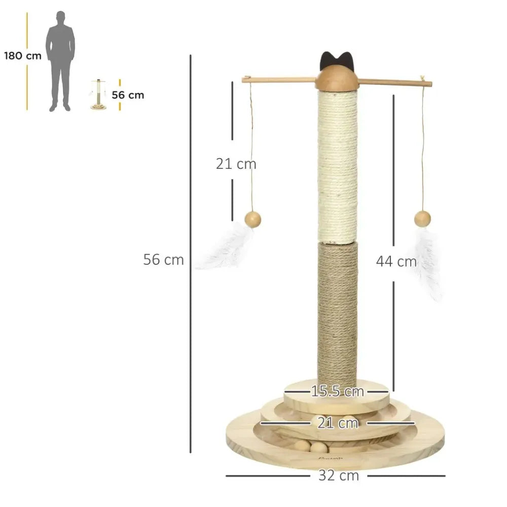 56cm Cat Tree with Turntable Interactive Toy Ball, Jute and Sisal Scratching Post