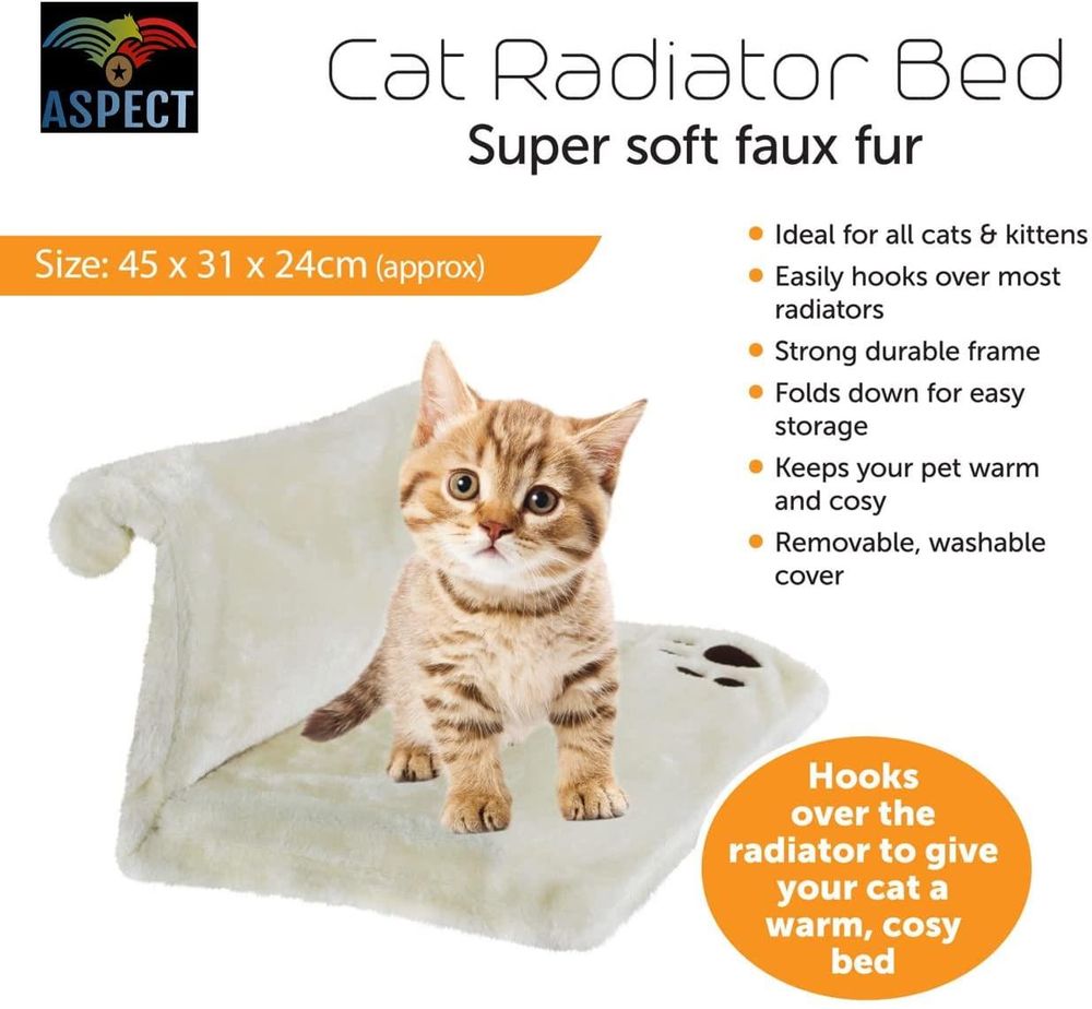 Cat Radiator Soft Faux Fur Bed - Cream