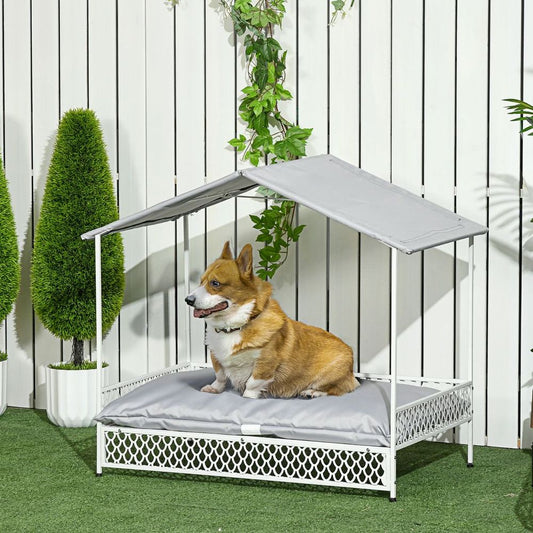 Raised Dog Bed with Water-Resistant Canopy, Soft Cushion, for Medium Dogs