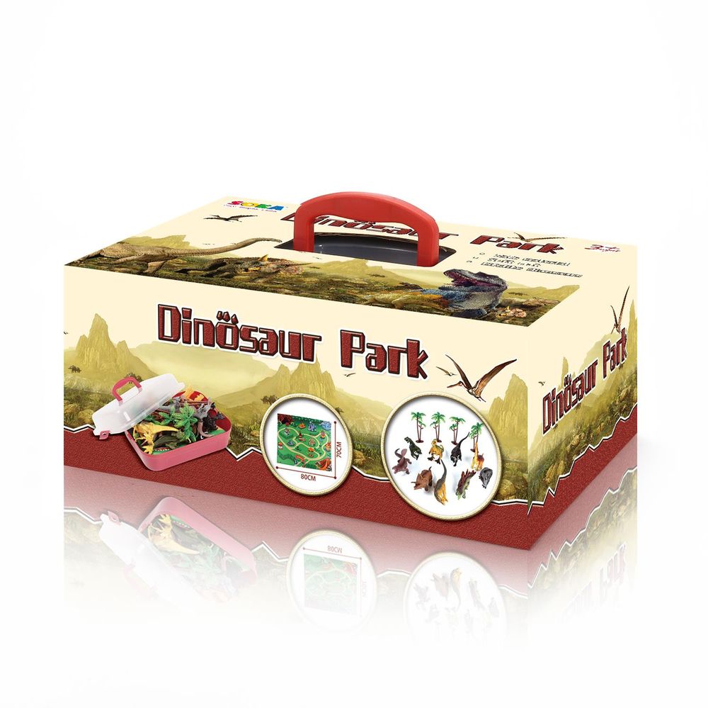 SOKA Realistic Dinosaur Toy Figure Set with Activity Play Mat & Trees for kids - Includes TRex Triceratops Velociraptor