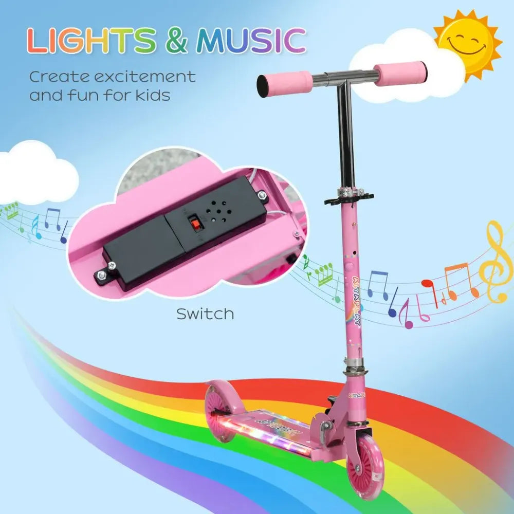 Scooter for Kids Ages 3-7 With Lights and Music. Adjustable Height, Folding Frame - Pink