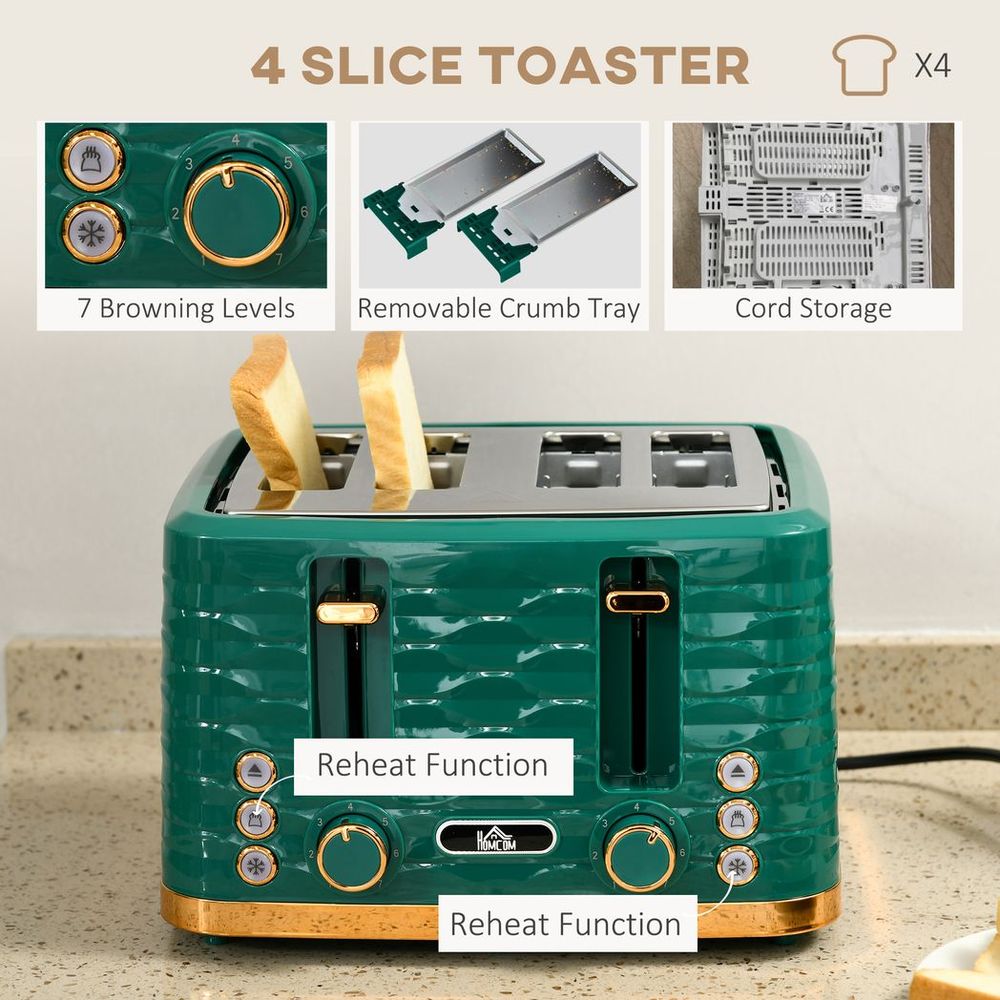 Kettle and Toaster Set 1.7L Rapid Boil Kettle & 4 Slice Toaster - Green