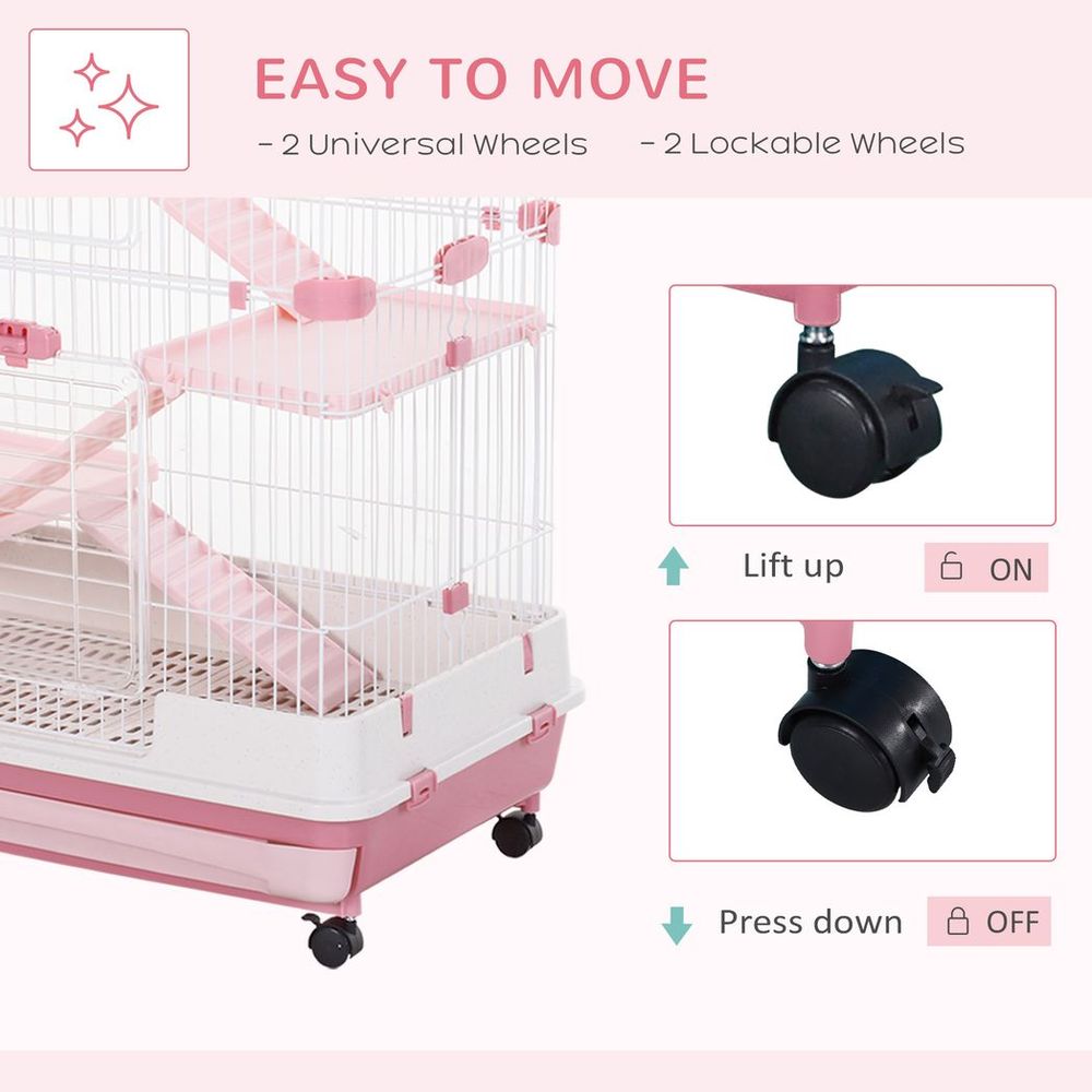 Four-Level Small Animal Cage, Indoor Pet House - Pink - 81 x 52.5 x 114 cm