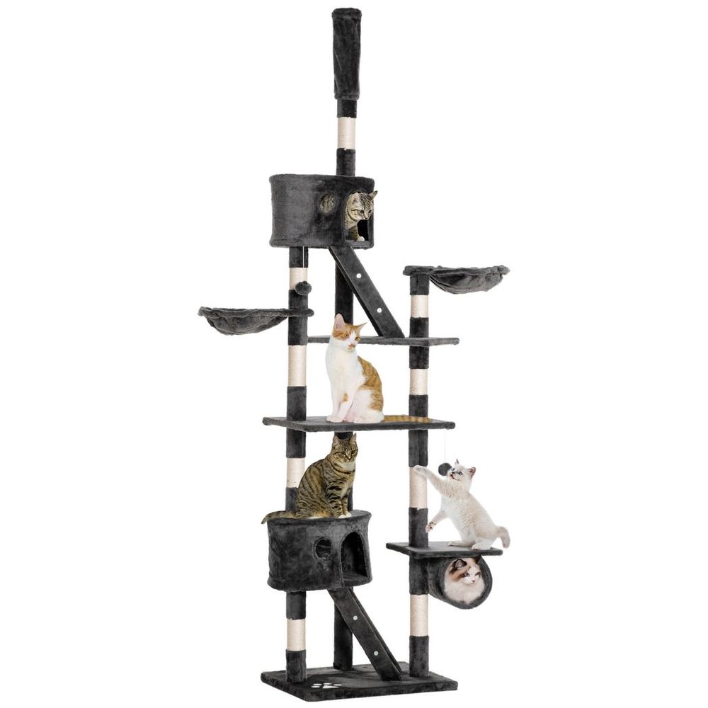 240-260cm Floor to Ceiling Cat Tree with Scratching Posts - Dark Grey