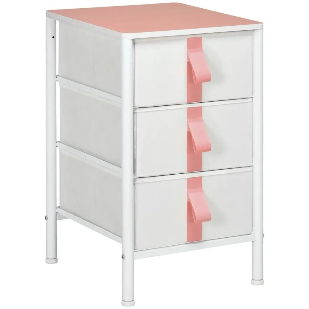 Chest of Cloth Drawers with 3 Fabric Drawers, Metal Frame. Nursery Room