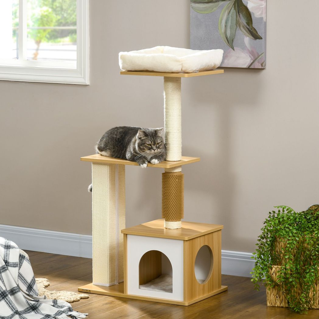 114cm Cat Tree for Indoor Cats with Scratching Posts, Cat House, Cat Bed