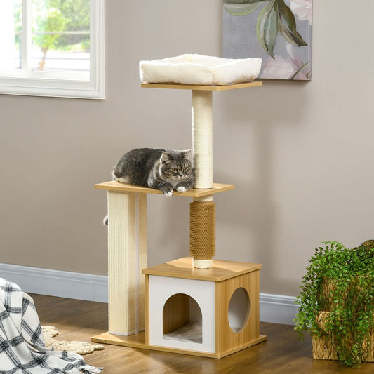 114cm Cat Tree for Indoor Cats with Scratching Posts, Cat House, Cat Bed