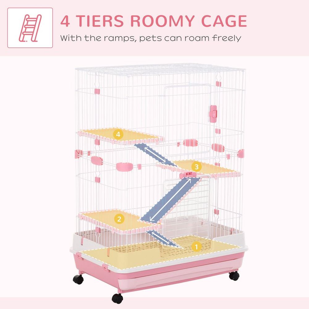 Four-Level Small Animal Cage, Indoor Pet House - Pink - 81 x 52.5 x 114 cm