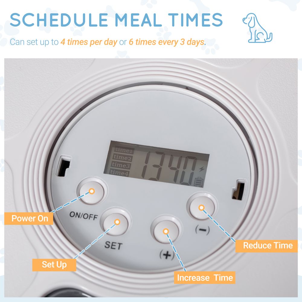 Automatic Pet Feeder with Digital Timer Six-Meal Food Dispenser Trays - White