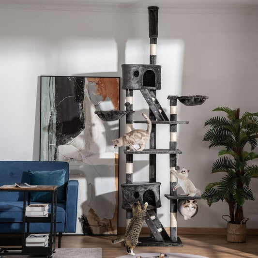 240-260cm Floor to Ceiling Cat Tree with Scratching Posts - Dark Grey