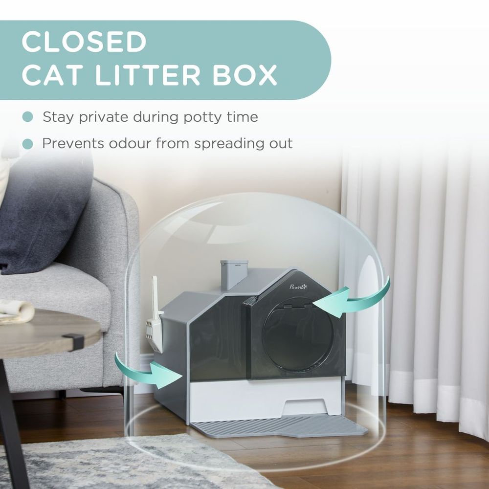 Hooded Cat Litter Tray with Scoop Drawer Pan