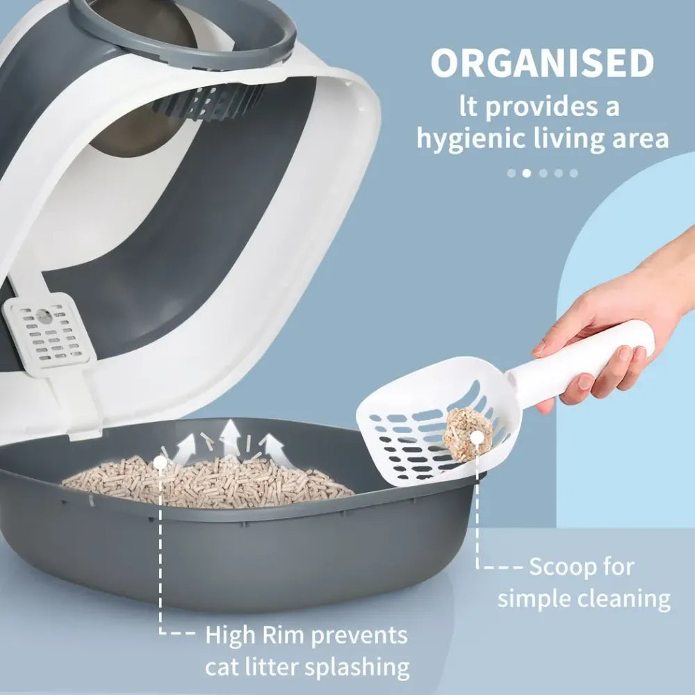 Cat Litter Tray with Lid, Hooded Cat Litter Box with High Side, Deodorant and Scoop