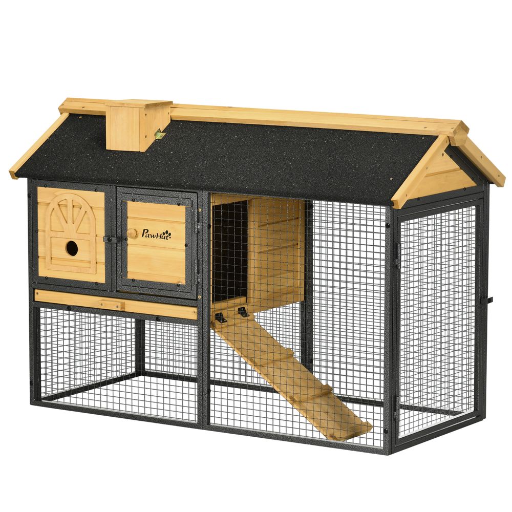 Rabbit Hutch Outdoor Bunny Cage with Run and Removable Tray -  120 x 55.5 x 80cm