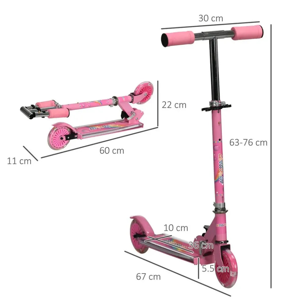 Scooter for Kids Ages 3-7 With Lights and Music. Adjustable Height, Folding Frame - Pink