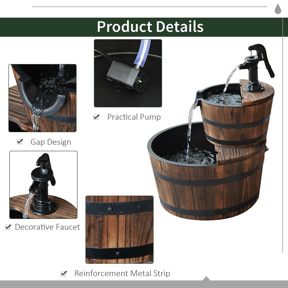 Wooden Water Pump Fountain, 2 Tier-Fir Wood/Steel