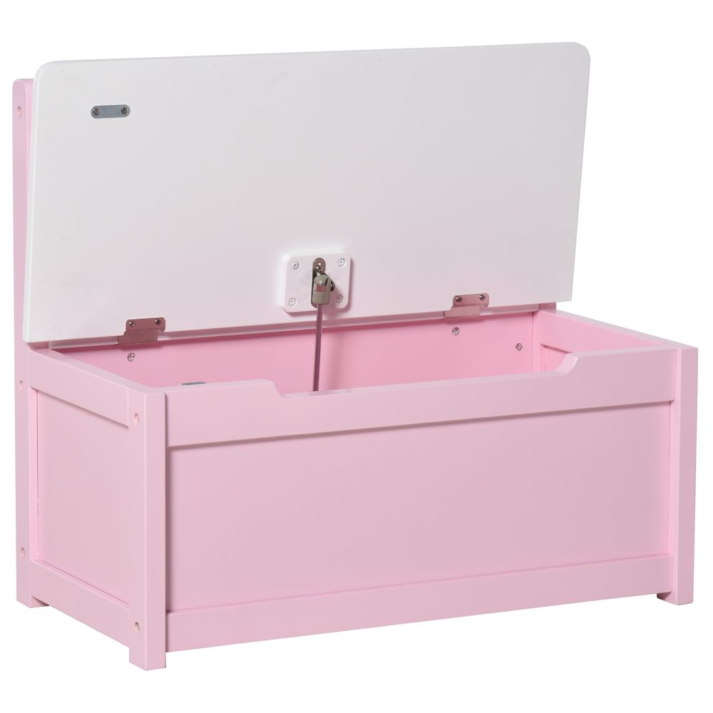 2 In 1 Wooden Toy Box, Seat Storage Bench, Storage Chest Cabinet Organiser, with Safety Pneumatic Rod - Pink